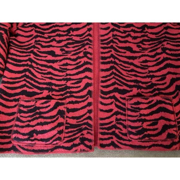 Chico’s Design 3 (XL) 100% Boiled Wool Reversible Red, Red Blk Animal Print Jckt - Picture 2 of 9